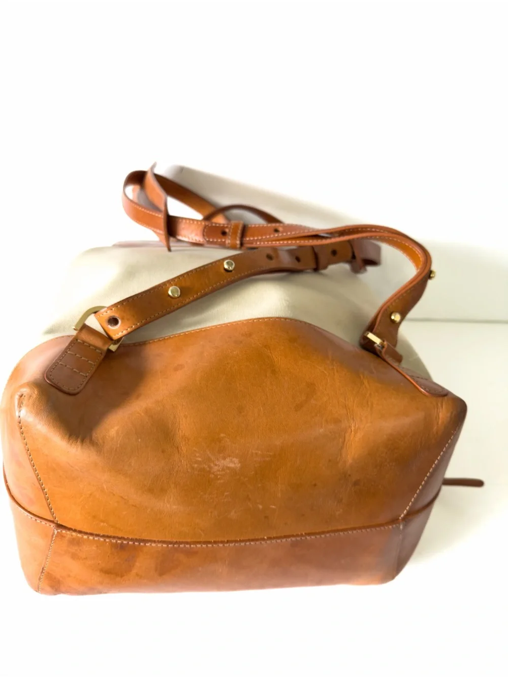 Mansur Gavriel Canvas Mini Backpack Tan Leather Flap Bag  Creme & Cammello